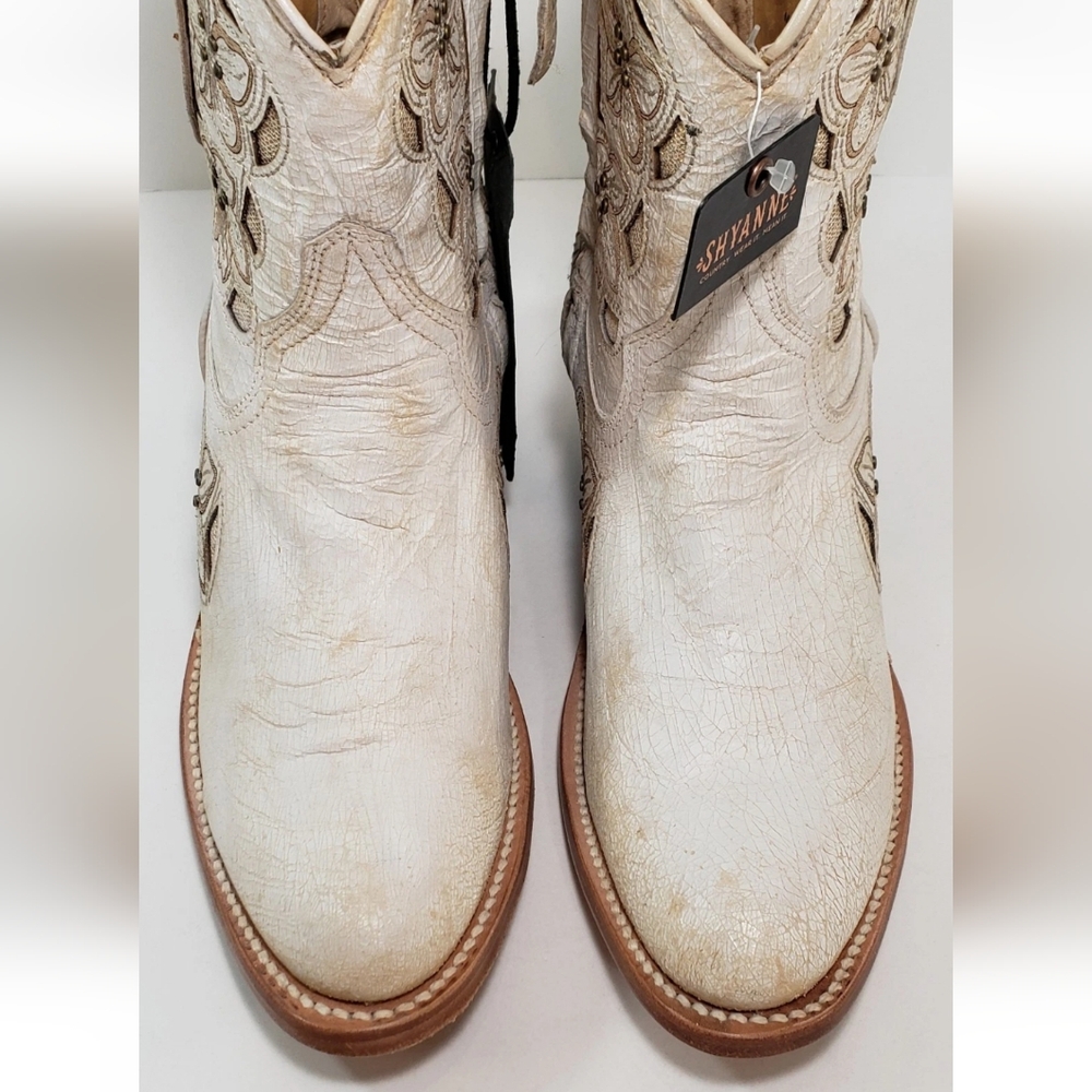 Shyanne Cowboy Boots, Cowgirl Western Wedding Cream Leather Boots, 6.5 *NEW* - Picture 5 of 12